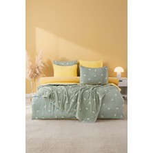 Yeşil Papatya Çift Kişilik Nevresimli Pike Takımı - 7 Parça Çeyiz Seti