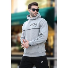 Madmext Grimelanj Kapüşonlu Şerit Detaylı Baskılı Erkek Sweatshirt 7091