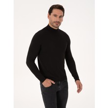 Cacharel Erkek Siyah Slim Fit Pamuk Karışımlı Yarım Balıkçı Yaka Basic Triko Kazak 50318619-VR046