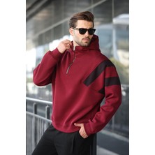 Madmext Bordo Fermuarlı Yaka Kapüşonlu Erkek Sweatshirt E7161