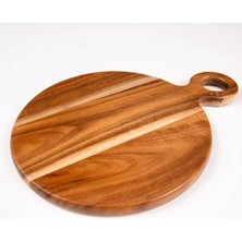 Storemax El Yapımı Doğal Akasya Ağacı Ahşap Kesme ve Doğrama Tahtası – Şık Tasarımlı, Dayanıklı, Et, Peynir, Ekmek, Sebze ve Meyve Kesim, Mutfak Için Ahşap Kesim Panosu (Yuvarlak Çemberli, Ø 28 Cm)