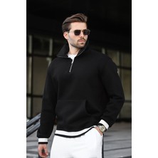 Madmext Siyah Fermuarlı Dik Yaka Kanguru Cep Erkek Sweatshirt E7159