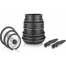Storemax Titanium 12 Parça Set: 20-24CM Derin & 24-26CM Sığ Tencere 22-26-28CM Tava 20CM-24CM-26CM Cam Kapak 2 Adet Özel Sap
