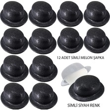 Mercansa Siyah Renk Simli Melon Yuvarlak Parti Şapkası 12 Adet
