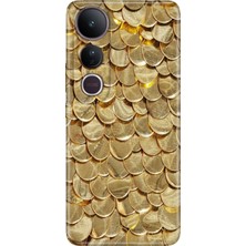 Senada Vivo V50 Lite Kılıf Desenli Baskılı Tpu Rubber Kapak Gold Yaprak