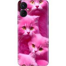 Tecno Spark 9 Pro Kılıf Desenli Baskılı Tpu Rubber Kapak Pembe Kediler