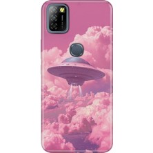 Adasena Infinix Smart 5 Kılıf Desenli Baskılı Tpu Rubber Kapak Pembe Ufo