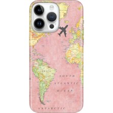 Adasena iPhone 13 Pro Max Kılıf Desenli Baskılı Tpu Rubber Kapak Pembe Harita