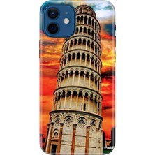 Adasena iPhone 12 Kılıf Desenli Baskılı Tpu Rubber Kapak Pizza Kulesi