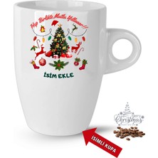 Caisya Yılbaşı Hediyesi Mutlu Yıllar Çam Ağacı Isimli Baskılı Porselen Latte Kupa Bardak Beyaz