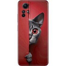 Adasena Xiaomi Redmi Note 12S Kılıf Desenli Baskılı Tpu Rubber Kapak Red Cat