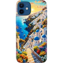 Adasena iPhone 12 Kılıf Desenli Baskılı Tpu Rubber Kapak Santorini