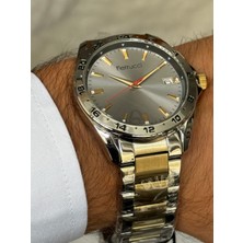 Ferrucci Gümüş ve Altın Renk Beyaz Kadranlı Tarihli Erkek Saati