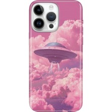 iPhone 13 Pro Kılıf Desenli Baskılı Tpu Rubber Kapak Pembe Ufo