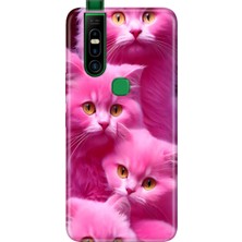 Adasena Infinix S5 Pro Kılıf Desenli Baskılı Tpu Rubber Kapak Pembe Kediler