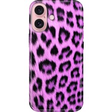 Adasena iPhone 16 Kılıf Desenli Baskılı Tpu Rubber Kapak Mor Kürk