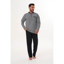 Çift Kaplan Erkek Kazayağı Desen Patlı Beyaz Pijama Takımı 8035