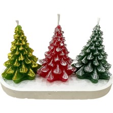 Empressco Renkli 4 Parça Mum Seti, 3 Çam Ağacı ve 1 Sunum Tepsisi ile Şıklık