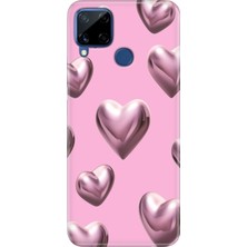 Realme C21Y - C25Y Kılıf Desenli Baskılı Tpu Rubber Kapak Platin Kalp