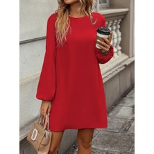 Tiana Kadın Uzun Kollu Yuvarlak Yaka Mini Ithal Krep Elbise