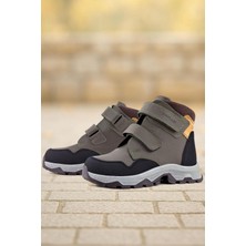 Rakerplus Trekking Hakiki Deri Haki Yeşil Sarı Cırt Cırtlı Erkek Çocuk Bot