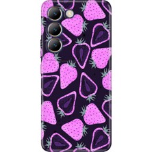 Adasena Vivo V30 Lite Kılıf Desenli Baskılı Tpu Rubber Kapak Mor Çilek