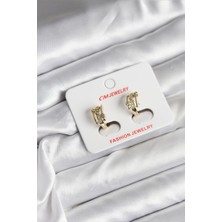 Callerrons Accessories 14K Gold Renk Kaplama Yarım Halka Zirkon Taşlı cm Kadın Küpe - EBJ251201W38663