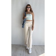 The Fancy Kadın Lastikli Yüksek Bel Yırtmaçlı Bol Paça Pantolon