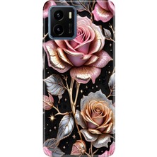 Senada Vivo Y15S Kılıf Desenli Baskılı Tpu Rubber Kapak Gold Gül