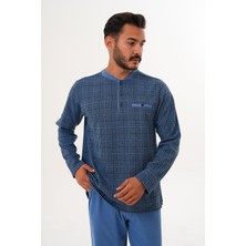 Çift Kaplan Erkek Zigzat Desen Patlı Mavi Pijama Takımı 8008