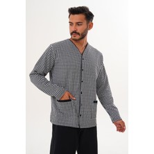 Çift Kaplan Erkek Kazayağı Desen Önden Düğmeli Beyaz Pijama Takımı 8037