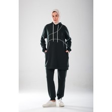 Plistre 2300_KAPÜŞONLU Ara Biye Detaylı Cepli Pamuk Likralı Eşofman Takım -Double Face Sezonluk Ikili Takım