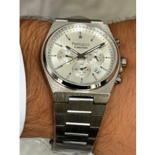 Ferrucci Gümüş Renk Beyaz Kadranlı Fonksiyonlu Tarihli Erkek Saati