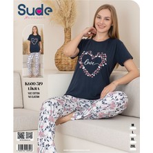 Sude 600-319 Kısa Kol Kadın %92COTTON Likralı Bayan Pijamatakımı-Siyah-