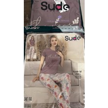 Sude 600-317 Bayan %92 Cotton Kısa Kollu Pijama Takımı-Lila-