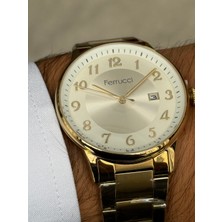 Ferrucci Altın Renk Beyaz Kadranlı Rakamlı Tarihli Erkek Saati