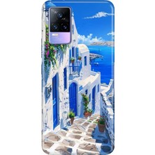 Adasena Vivo V21E Kılıf Desenli Baskılı Tpu Rubber Kapak Santorini Tatil