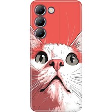 Senada Vivo V30 Lite Kılıf Desenli Baskılı Tpu Rubber Kapak Beyaz Kedi