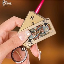 Anahtarlık Poker Tasarim Jet Alev Oyun Karti Rüzgar Geçirmez Çakmak Sarı.