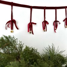 Empressco Kırmızı Kadife Çan Kurdele Zinciri, Yılbaşı Süsü, Şömine Dekorasyonu