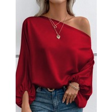 Tiana Kadın Tek Omuzu Açık Uzun Kollu Salaş Sandy Bluz