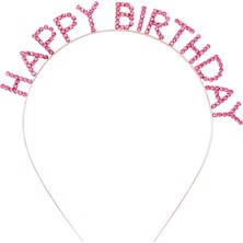 Ezel Glory Pembe Renk Kristal Taşlı Gold Renk Kaplama Happy Birthday Taç 16X17 cm