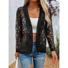 Tua Moda Kadın Uzun Kollu Yakalı Önü Açık Dantelli Ceket