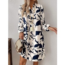 Arben Boutique Kadın Uzun Kollu V Yakalı Desenli Modal Mini Elbise
