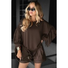 Mç Plus Kadın Uzun Kollu Bisiklet Yaka Kolları Püsküllü Modal Bluz