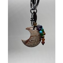 Gemsartdeco Bej Jasper Doğaltaş Anahtarlık Charm Hilal