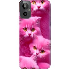 Adasena General Mobile Gm 23-Se Kılıf Desenli Baskılı Tpu Rubber Kapak Pembe Kediler