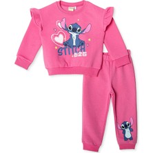 Lilo ve Stitch Kız Bebek Eşofman Takımı Şardonlu Üç Iplik Bisiklet Yaka Uzun Kol Lastikli Paça