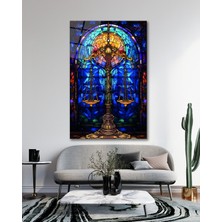 Marsilyan Vitray Görünümlü Adalet Terazisi Cam Tablo