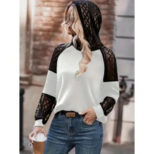 Ezel Glory Kadın Uzun Kollu Dantelli Kapşonlu Viskon Iki Iplik Bluz